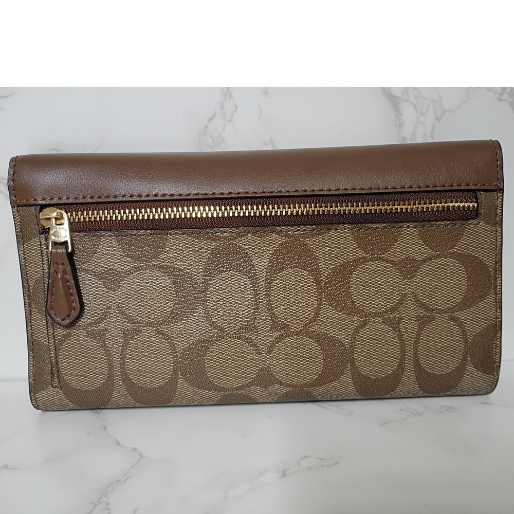 COACH Slim Trifold Wallet in Signature Coated Canvas & Brown Leather - EUC - Picture 2 of 11